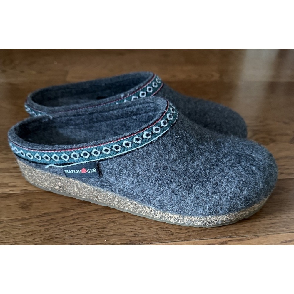 Haflinger Classic GZ Grizzly Clogs Grey Wool Felt Size 7 EU 38 Slip Resistant